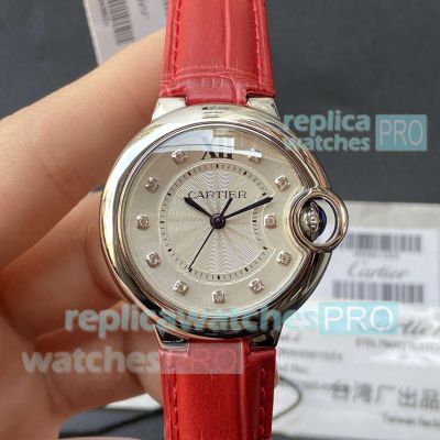 Swiss Quartz Movement TW Cartier Ballon Bleu 33mm Red Leather Strap 